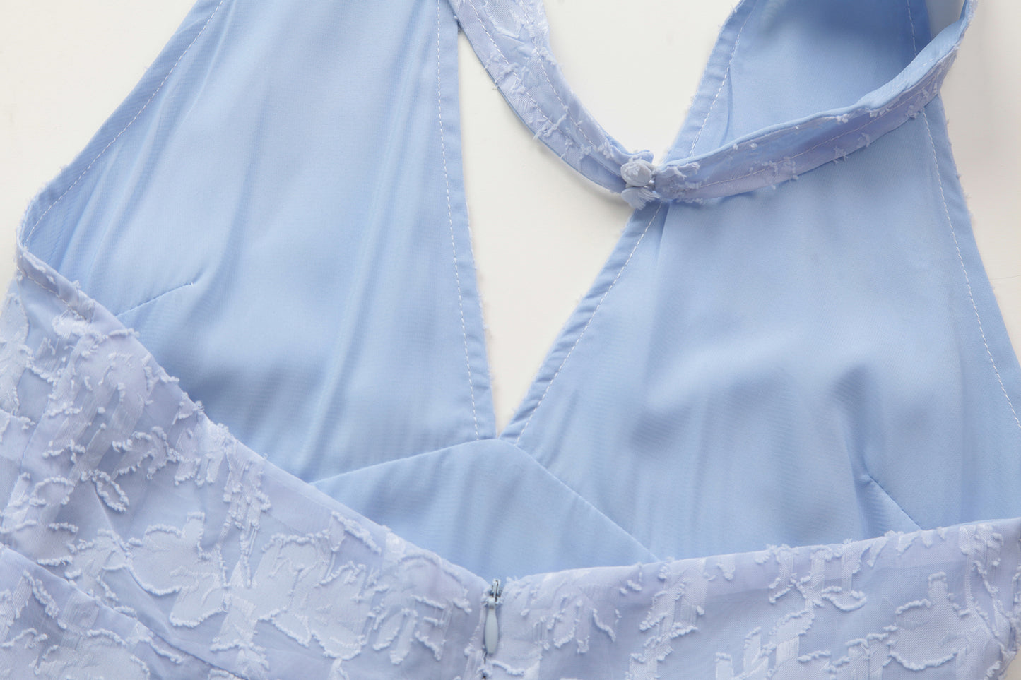 French style fairy blue jacquard halter neck backless suspender dress with slim waist and V-neck dress R3101
