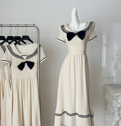 Haiyan Sweetheart College Style French Color-blocking Splicing Dress New R2172
