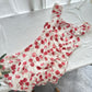 Holiday white retro red floral dress waist summer small flying sleeves dress R2174