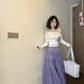 Elegant and gentle temperament one-shoulder long-sleeved top a-line skirt two-piece suit skirt R0875