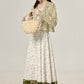 Summer temperament first love series white floral dress green sunscreen shirt R1957