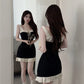French sexy suspender dress summer slim fit ruffled hip short vest dress R3748
