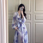 Floral dress new style waist temperament seaside holiday temperament long skirt R0680