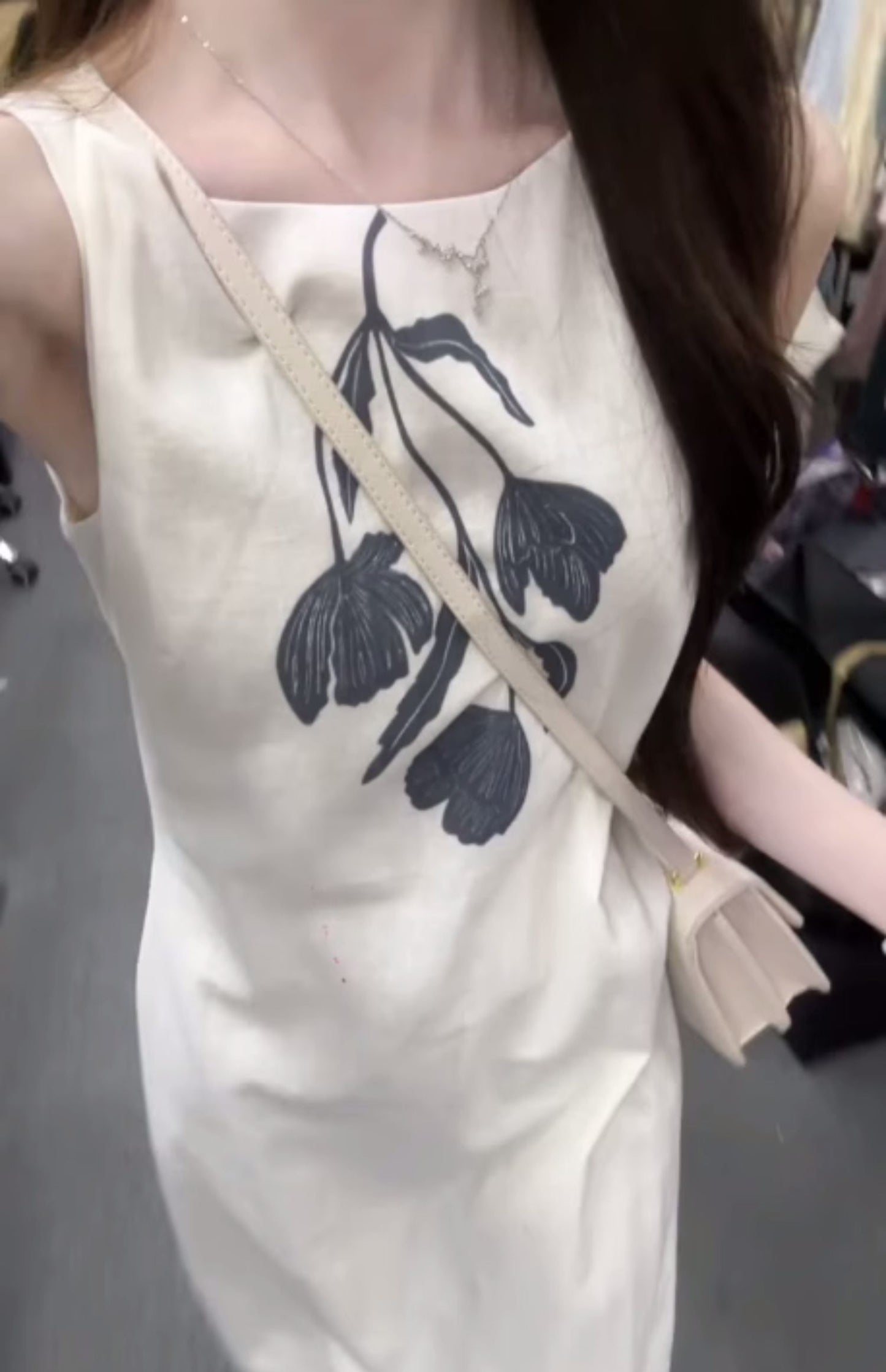 Simple and generous sleeveless dress niche linen print beautiful temperament long dress R0713