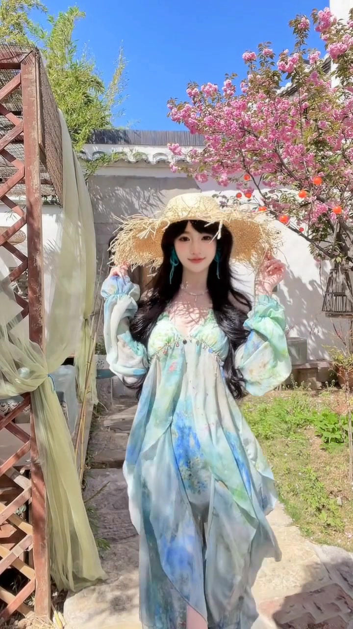 Blooming floral halter dress holiday style beautiful dress R0716