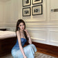 Blue gradient tube top dress 2025 new waist slim fit hip skirt R0563