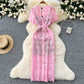 Chanel style dress with short sleeves, short-sleeved, single-breasted lace crochet long skirt R2300