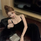 Square collar vest black velvet suspender dress 2025 temperament slim fit inner hip dress R1473