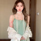 Green suspender dress holiday waist a-line short skirt beautiful skirt R0899