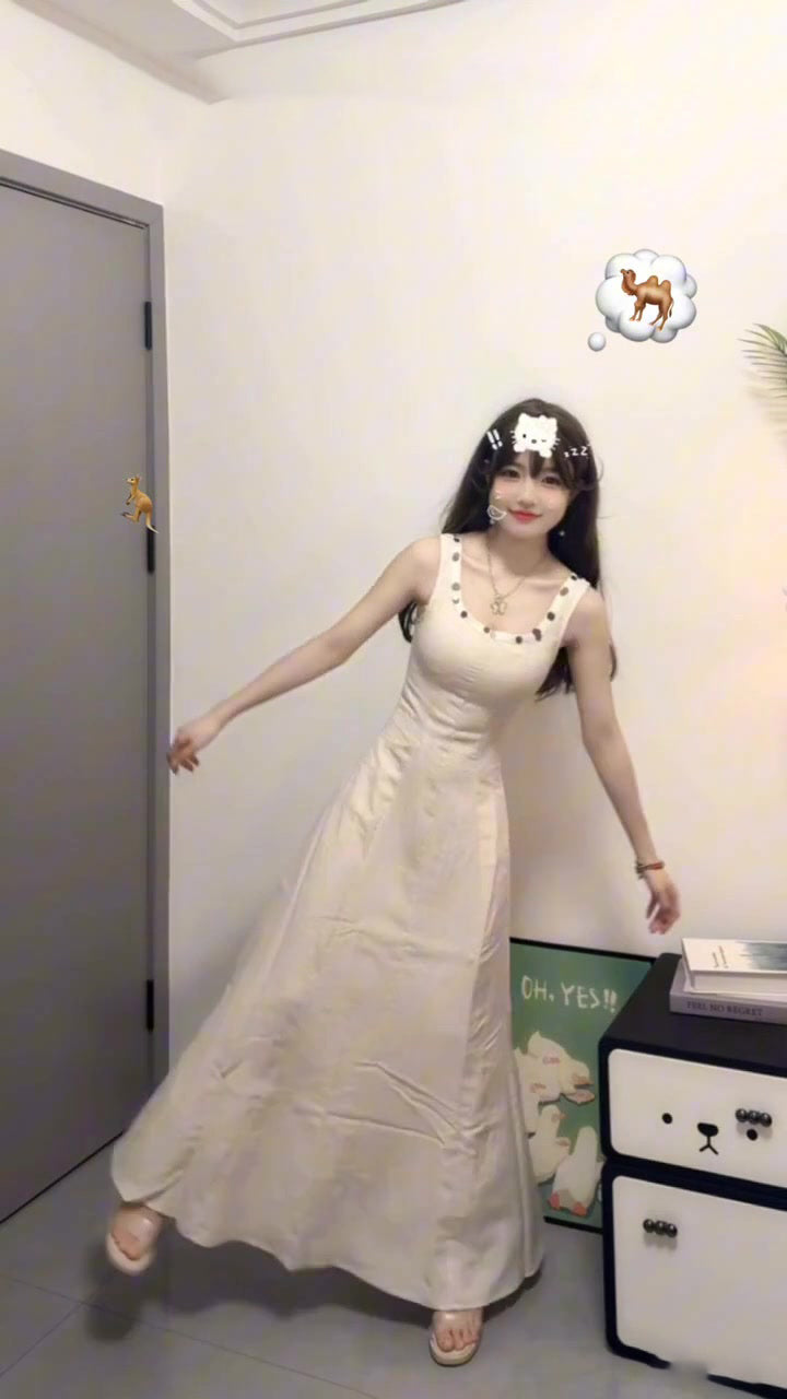 White sleeveless vest dress gentle style waist slim hip skirt R0589