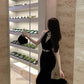 Hepburn style black dress high-end niche temperament heavy fishtail halter neck dress R1774