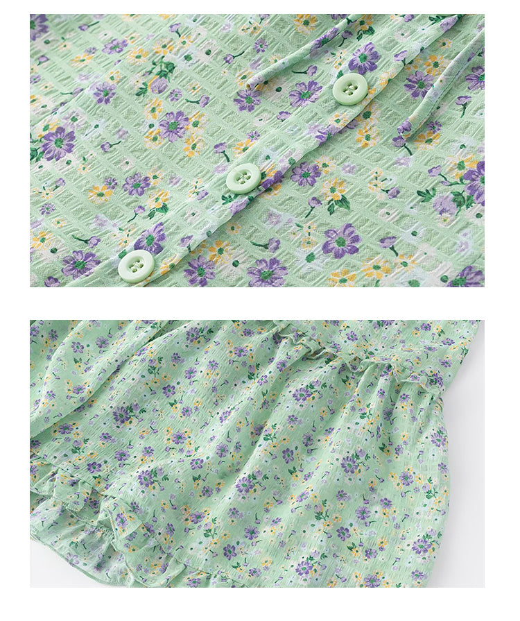 French green floral sling dress 2025 new holiday temperament cake dress R2582