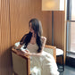 Gentle style v-neck ruffled suspender dress temperament waist A-line short skirt R0594