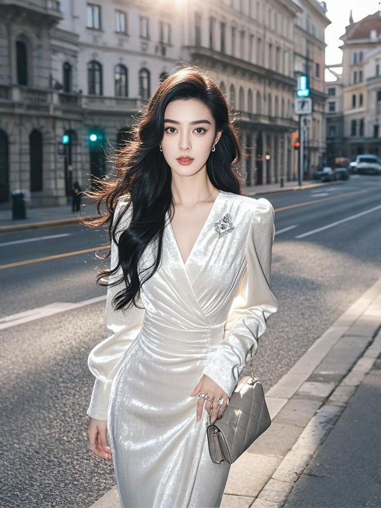Birthday dress high-end niche atmosphere wear high-end white dress R1780