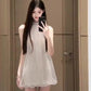 Temperament high-grade sleeveless halter neck dress beautiful mesh flower bud skirt R0763