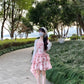 Gentle temperament sling floral dress beautiful waist A-line short skirt R0764