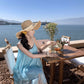 Holiday style gentle temperament unique beautiful blue suspender top skirt two-piece set R0869