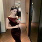 Off-shoulder sleeveless dress velvet banquet temperament fishtail dress skirt R1448