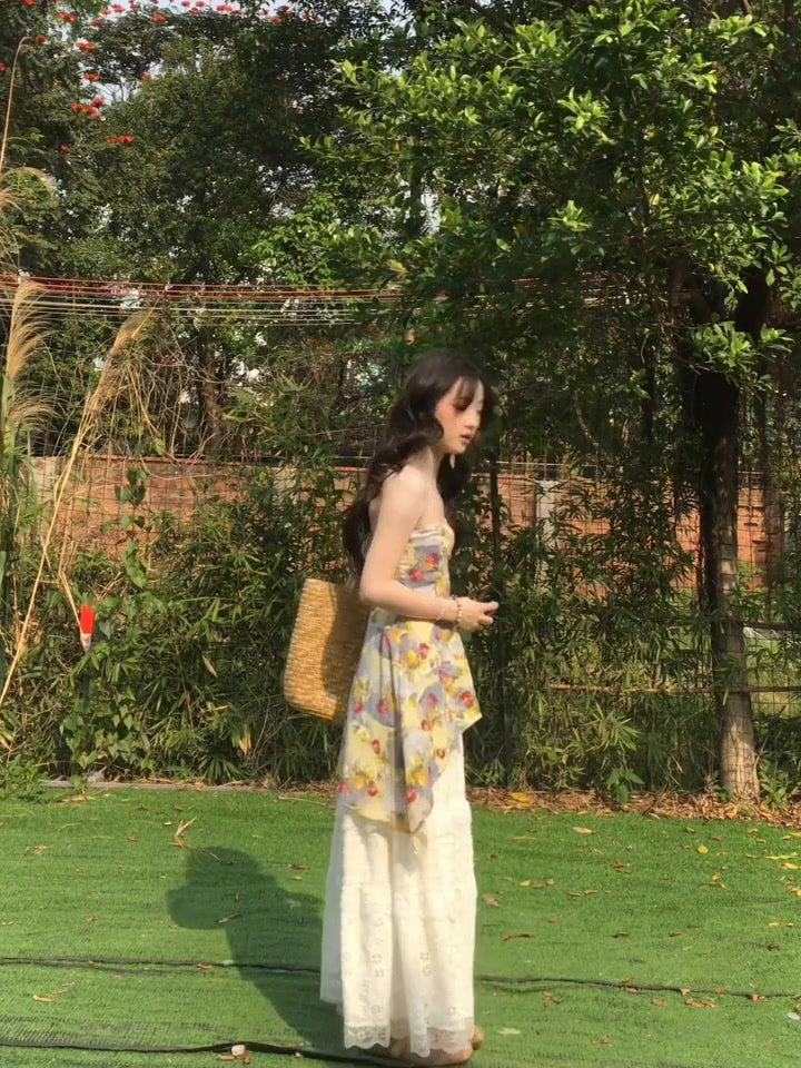 Casual lazy style gentle temperament floral camisole skirt two-piece set R0874