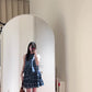Retro blue sleeveless halter dress gentle temperament A-line short skirt R0817