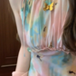 Gentle temperament oil painting floral dress beautiful waist slim fit small skirt R0629