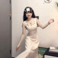 White sleeveless vest dress gentle style waist slim hip skirt R0589