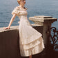 French pastoral style cake-style fishbone maxi dress with slim waist and cotton homecoming dress R5136