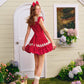 French Sweet College Polka Dot Lace Red Dress Long Short Homecoming Dress R5137