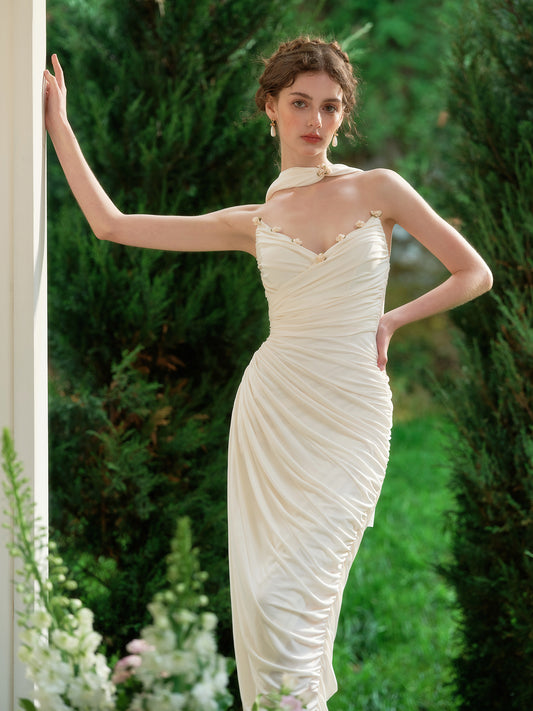 French romantic pure white design tube top dress custom fabric niche high-end homecoming dress R5141