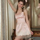 Super sweet pink dress French satin dress short homecoming dress R5138