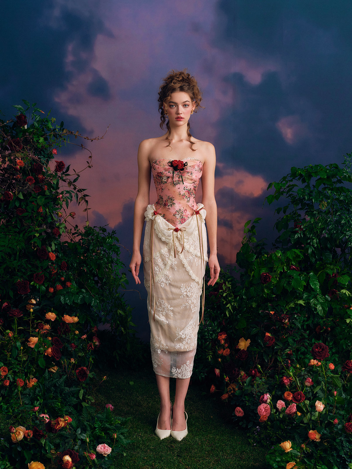 French retro palace design lace splicing tube top dress fishbone skirt homecoming dress R5143