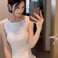 French style beautiful white sleeveless vest dress for women summer temperament waist A-line short skirt R3596