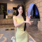 French yellow one-shoulder knitted dress for women in summer, slim waist and hip short skirt R3598