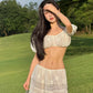 White tube top hot girl top feminine skirt two-piece set for beach vacation R1578