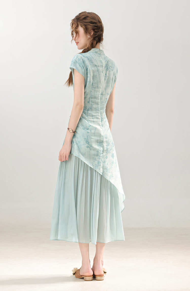 New Chinese style blue improved cheongsam dress cool feeling skirt R1937