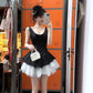 French black suspender dress retro temperament waist fluffy mesh dress R0885
