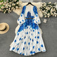 European and American style 2025 new dress printed pleated pleated waist tie holiday long skirt R2337