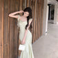 Dress satin 2025 ruffled holiday fishtail pure desire banquet sling long dress R1446