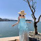 Holiday style gentle temperament unique beautiful blue suspender top skirt two-piece set R0869