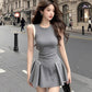 Pure desire style gray sleeveless vest dress summer new waist slimming short skirt R3389