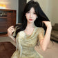 French lace three-dimensional flower collar chiffon shirt summer new sweet halter neck R3390