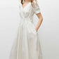 Summer new solid color high waist V-neck puff sleeve waist slimming midi dress for women R3947