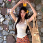 Vacation style outfit sexy hot girl beautiful knitted top floral skirt two-piece skirt R0893