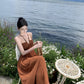 Travel wear retro beaded halter neck knitted dress seaside holiday beach dress R1593