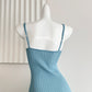 Misty blue pure slim long skirt suspenders knitted dress R2087