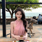 Pink sleeveless halter dress gentle style super beautiful dress R0727