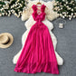 Sexy ruffled halter dress with open back and hollow waist, slim French holiday dress R2208