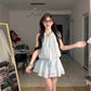 Blue halter dress gentle temperament waist a-line short skirt summer skirt R0836