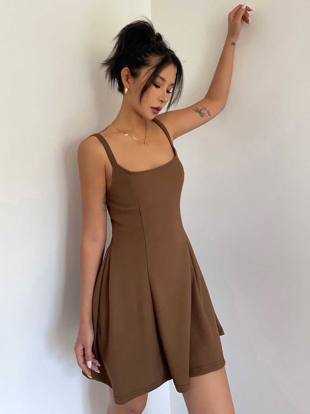 High-grade simple backless suspender dress for women summer lace-up short skirt R3044