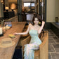 Green floral tube top dress sexy waist slim hip skirt R0626